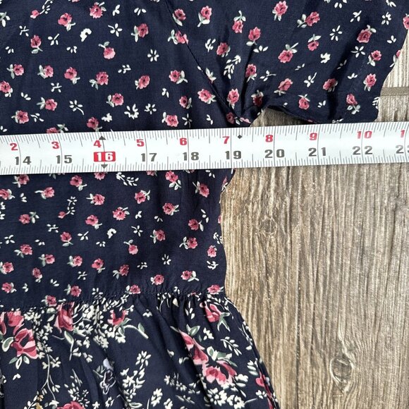 Vintage Cottagecore Floral Womens Dress Rayon Navy Grunge Moody 80s Medium - Picture 9 of 12